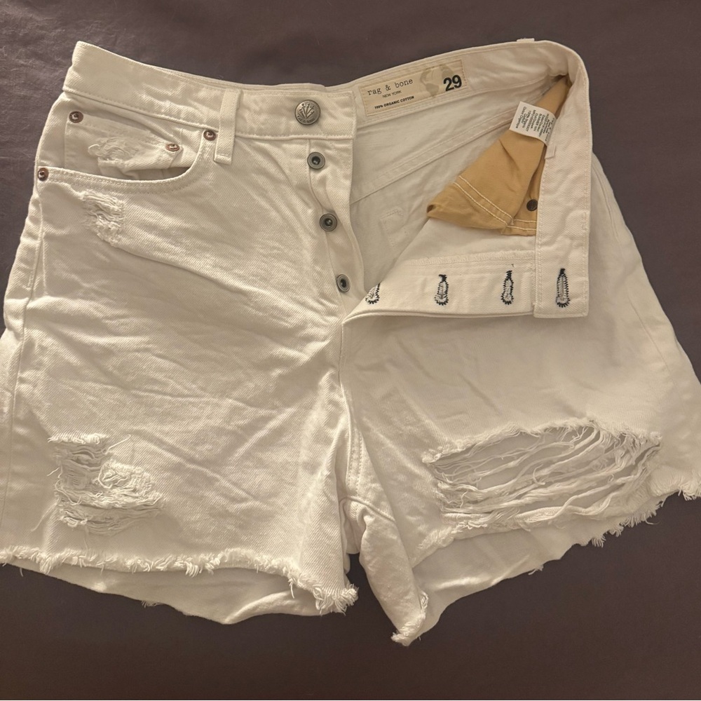 rag & bone White Distressed Jean Shorts